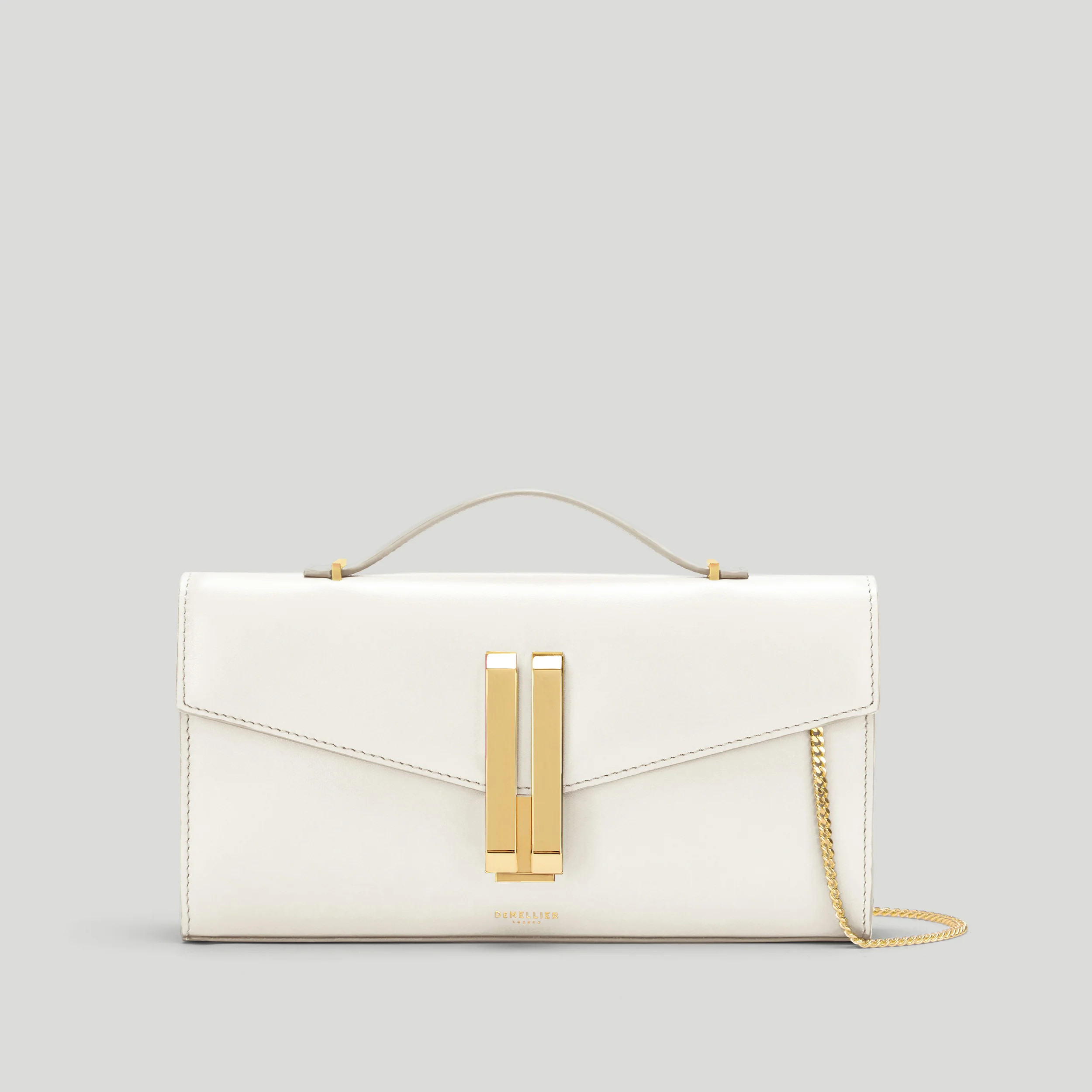 DeMellier The Vancouver Clutch in Optic White Smooth Leather Clutch | DeMellier