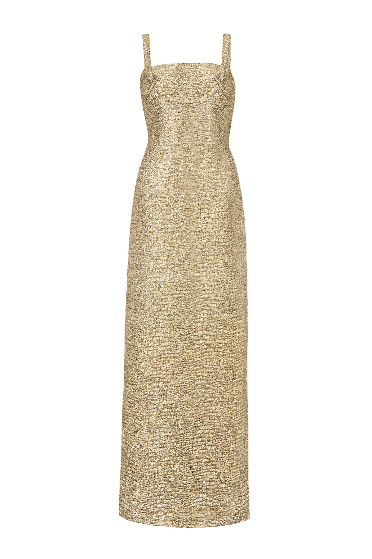 Micheline Dress in Gold Metallic Seersucker | Over The Moon