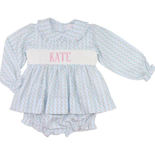 Pink And Green Vintage Floral Custom Smocked Diaper Set | Cecil and Lou
