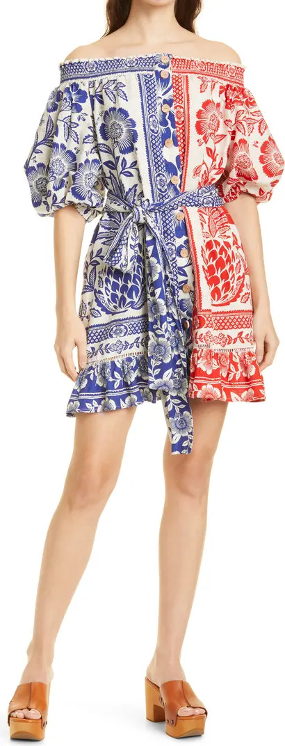 FARM Rio Pineapple Garden Colorblock Linen Blend Off the Shoulder Dress | Nordstrom | Nordstrom