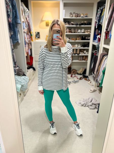 I saw a cute girl wearing green leggings and a striped tee so I got green leggings and a striped tee 😏