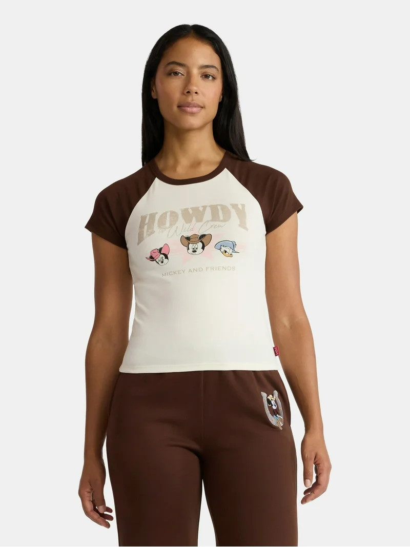 Disney Mickey and Friends Women's Graphic Baby Tee with Short Raglan Sleeves, Sizes XXS-XXL - Wal... | Walmart (US)