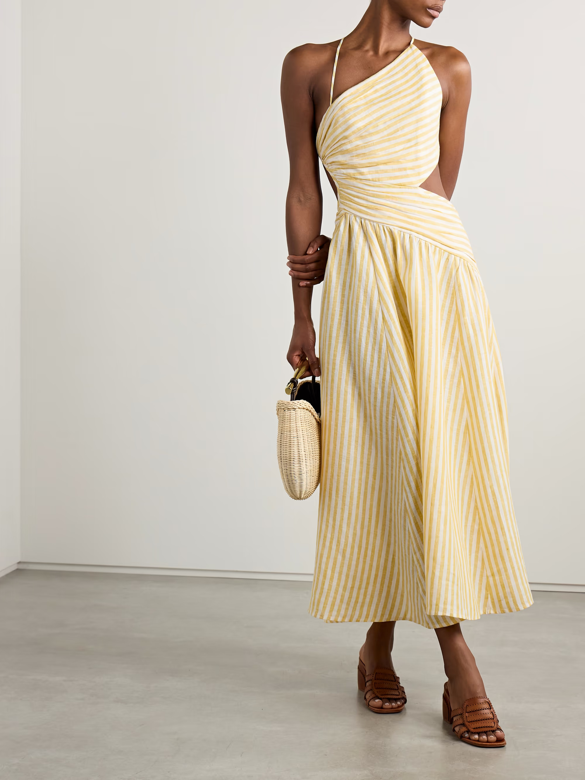 Cascadian cutout ruched striped linen midi dress | NET-A-PORTER APAC