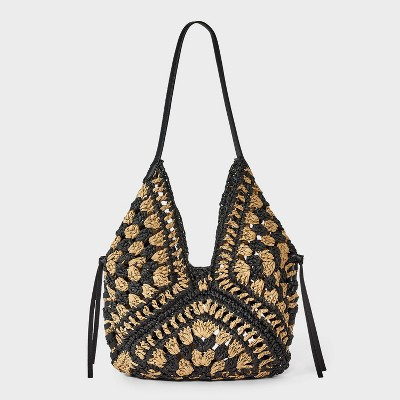 Straw Crochet Tassel Shoulder Bag - Universal Thread™ Natural/Black | Target