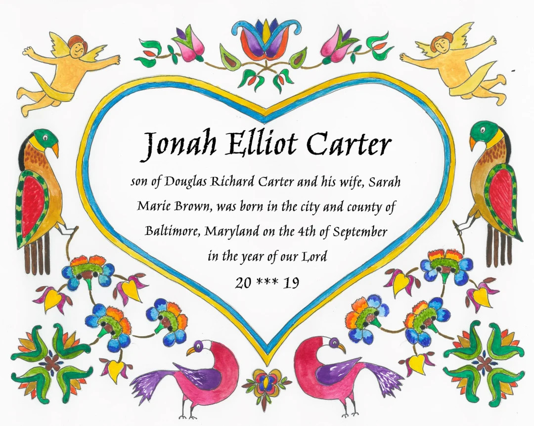 Birth Announcement Fraktur | Etsy (US)