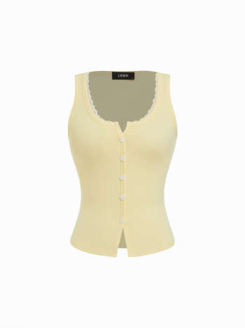 Cotton-blend Scoop Neck Lace Trim Tank Top | Cider