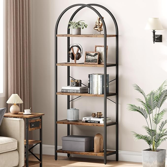 IDEALHOUSE Bookshelf 5 Tier Bookcase Arched Display Racks Tall Standing Bookshelves Metal Frame M... | Amazon (US)