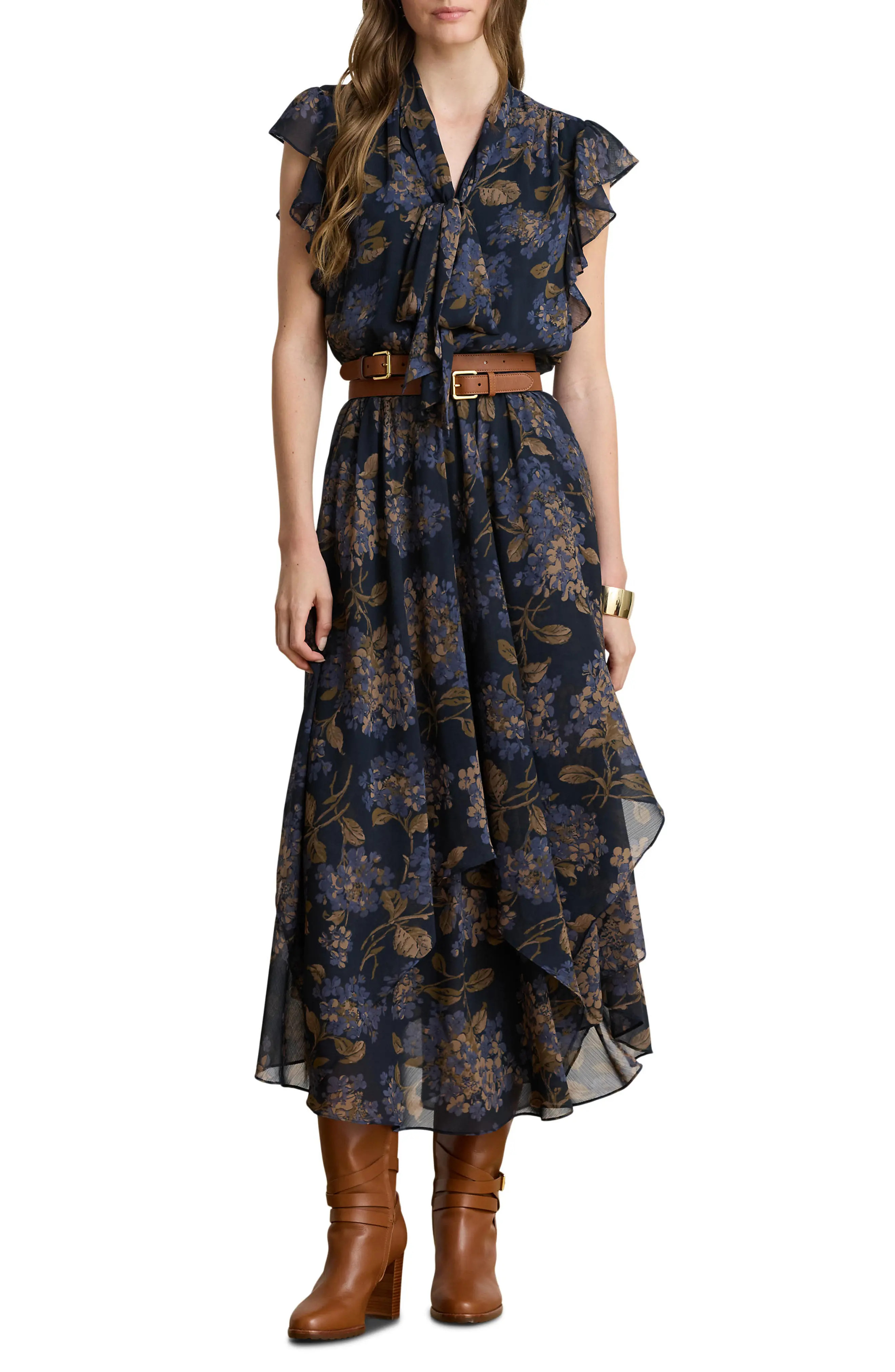 Lauren Ralph Lauren Crinkle Georgette Maxi Dress (Women) | Nordstrom | Nordstrom