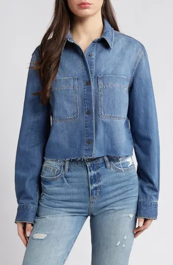 HIDDEN JEANS Patch Pocket Crop Denim Shirt Jacket | Nordstrom | Nordstrom