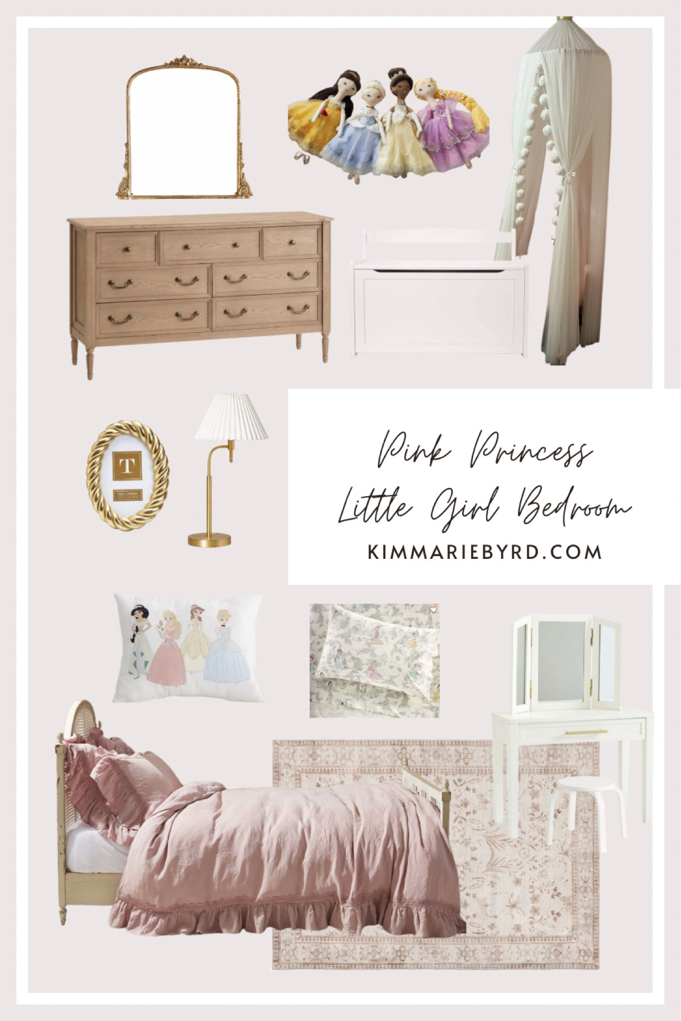 
A pink princess bedroom any little girl would love! Use classic style furniture they can grow into, with whimsical touches like a princess doll and princess bedding  

#LTKHome #LTKKids #LTKBaby