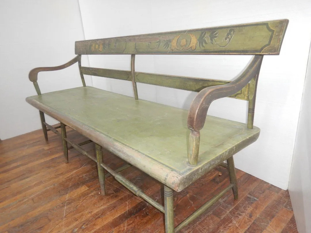 Antique Settee Original Paint Wide Plank Seat Deacons Bench Green Message for Shipping Options, N... | Etsy (US)