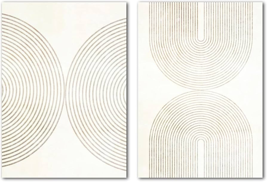 Neutral Canvas Wall Art Boho Mid Century Modern Prints Boho Beige Line Art Canvas Boho Art Wall D... | Amazon (US)