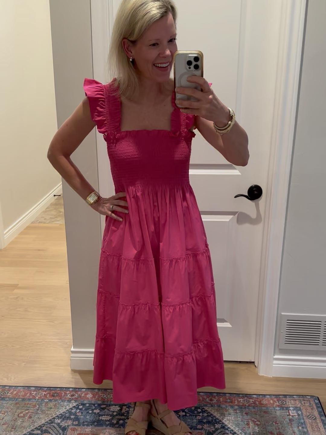This dress is so beautiful and so comfortable at the same time. It is supposed to be a midi length but is a little longer on me since I am only 5’4. If you are in between sizes, I would size down. I have the navy one as well that is still in stock. Unfortunately they don’t carry the hot pink right now, but have over 20 other colors and patterns!  Such a beautiful, classic and timeless dress!  

#LTKWedding #LTKParties #LTKSeasonal
