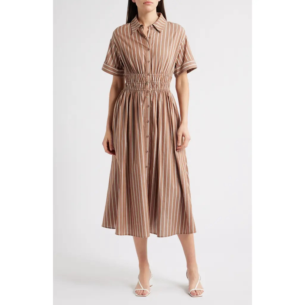 En Saison Stripe Cotton Midi Shirtdress in Brown Tonal Stripe at Nordstrom Rack, Size X-Small | Nordstrom Rack
