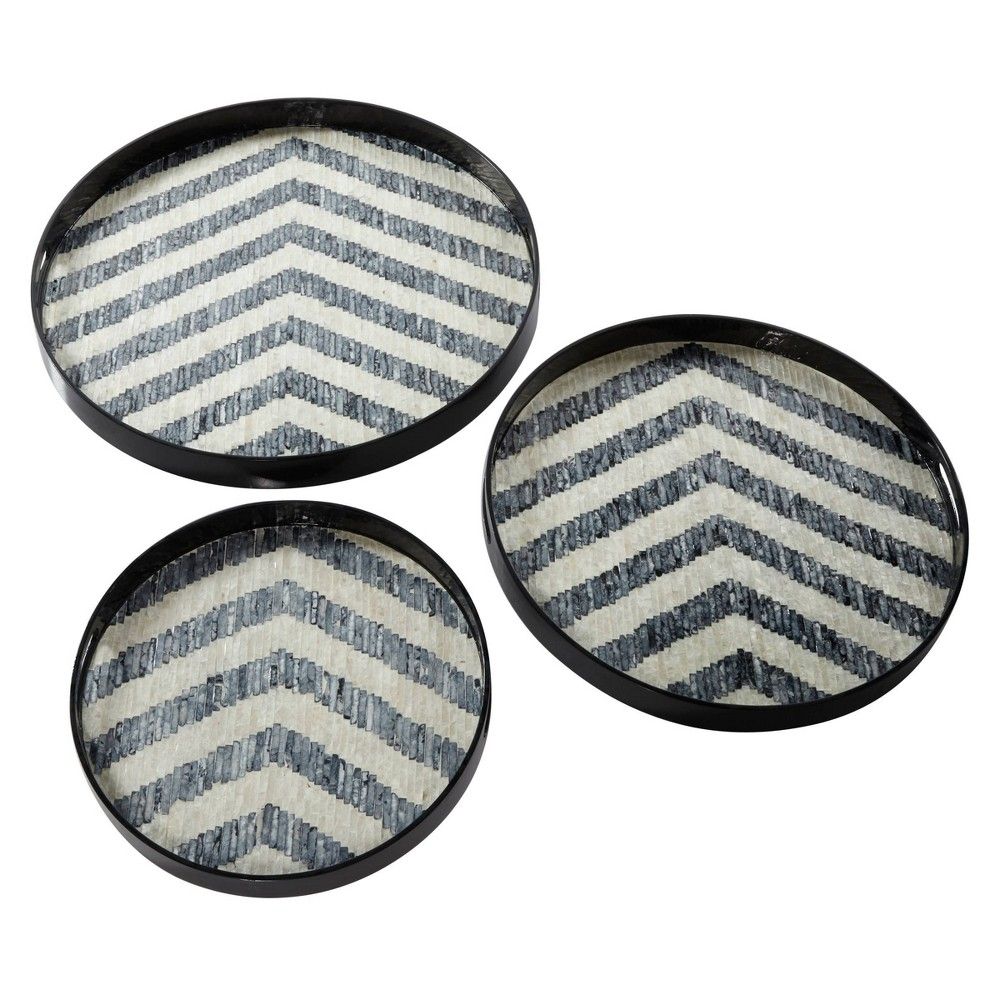 Set of 3 Round Pearl and Gray Capiz Shell Serving Trays - Olivia & May | Target