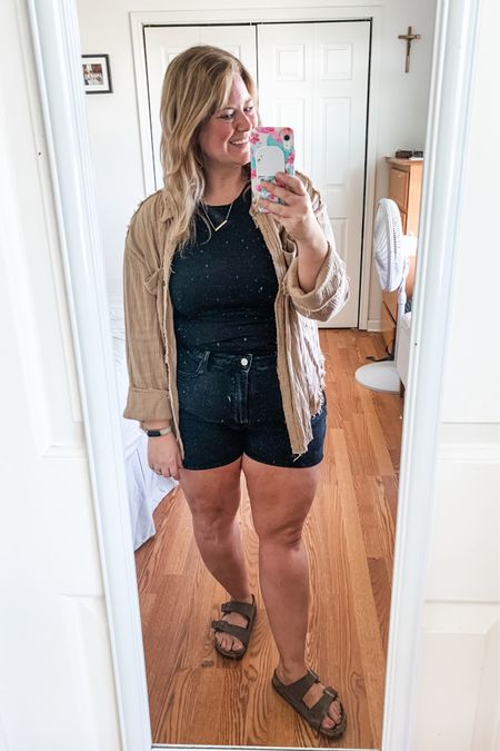 I really love how these black denim shorts fit! They don’t ride up at all 🙌 I sized up to a 16 for extra room and they’re a little big but comfy.  

#LTKMidsize #LTKSeasonal #LTKFindsUnder50
