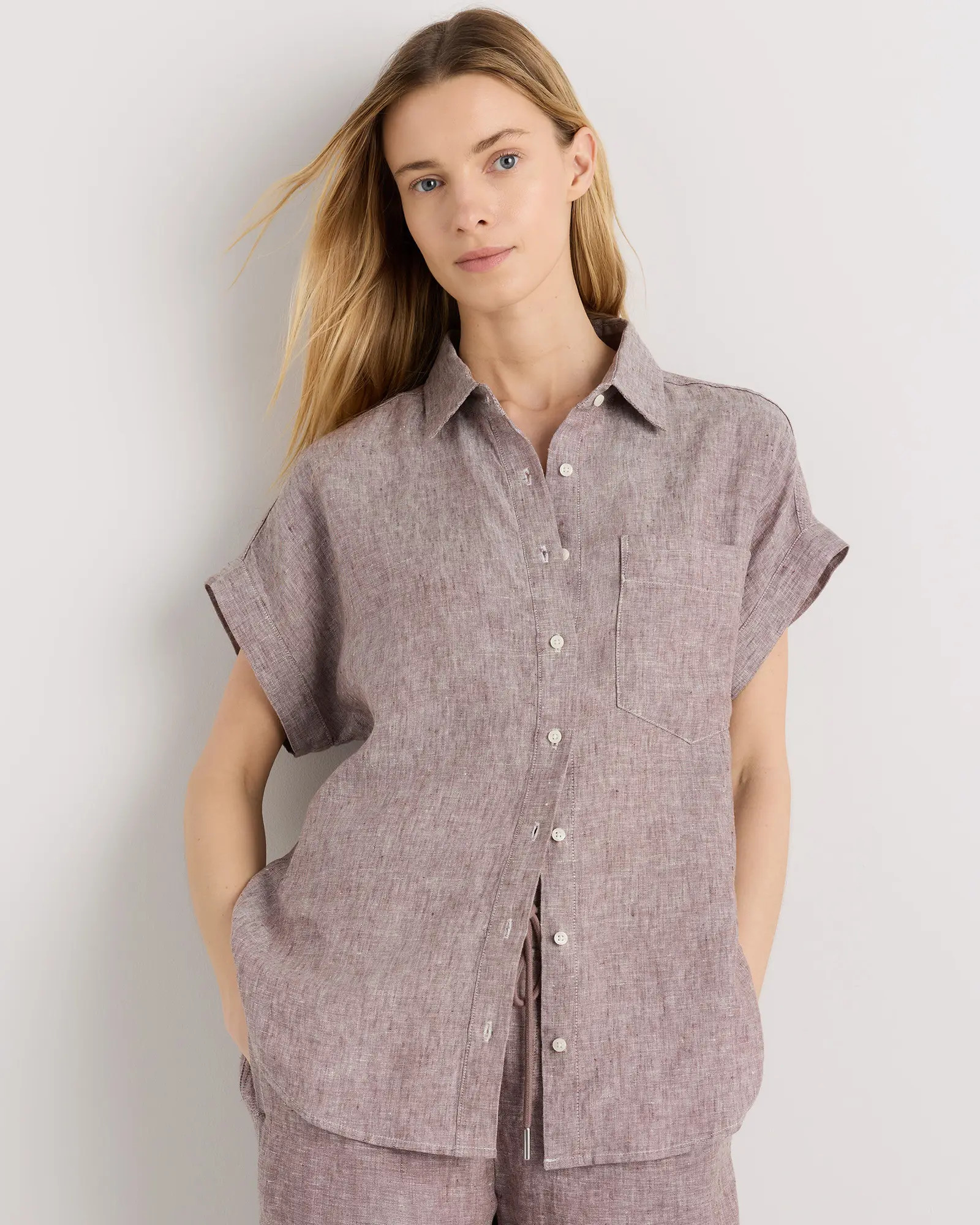 100% European Linen Camp Shirt in Taupe Brown Chambray | Quince