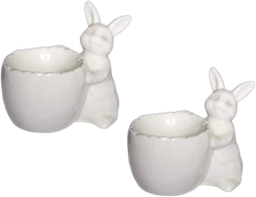 Easter Bunny Porcelain Egg Cup, Set of 2 Vintage White Rabbit Ceramic Egg Holders Easter Decorati... | Amazon (US)