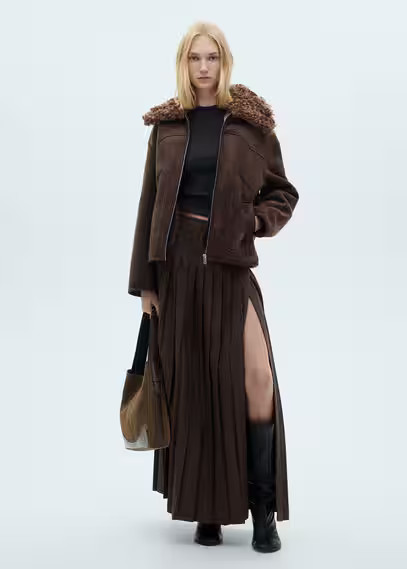 Pleated check skirt brown - Women - 2 - MANGO | Mango (US/MX/AU)