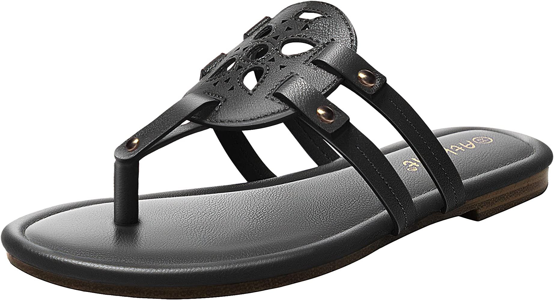 Athlefit Womens Flat Sandals Flip Flops Casual Slip on Comfortable Thong Beach Sandal for Women Dres | Amazon (US)