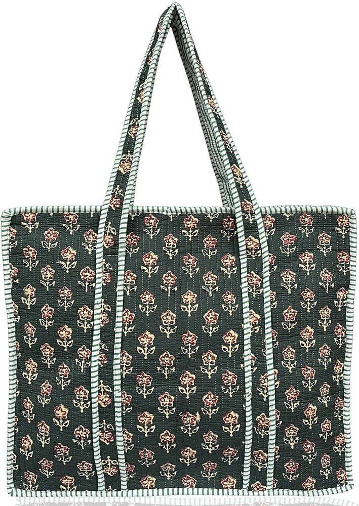 100% Cotton Quilted Tote Bag 18x16– Large Zipper Beach Bag & Travel Bag Purse Reusable Grocery ... | Amazon (US)