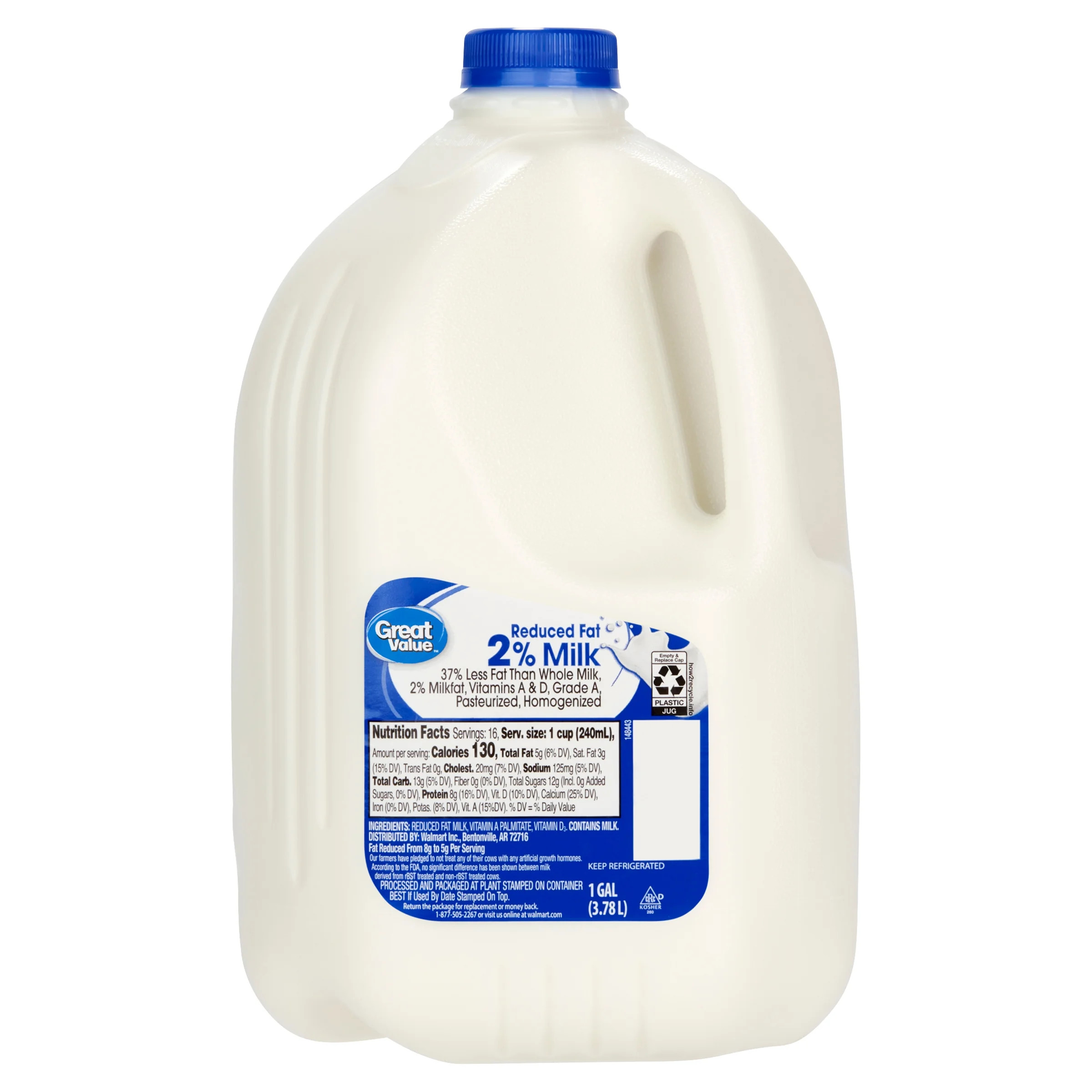 Great Value, 2% Reduced Fat Milk, Gallon, Refrigerated | Walmart (US)