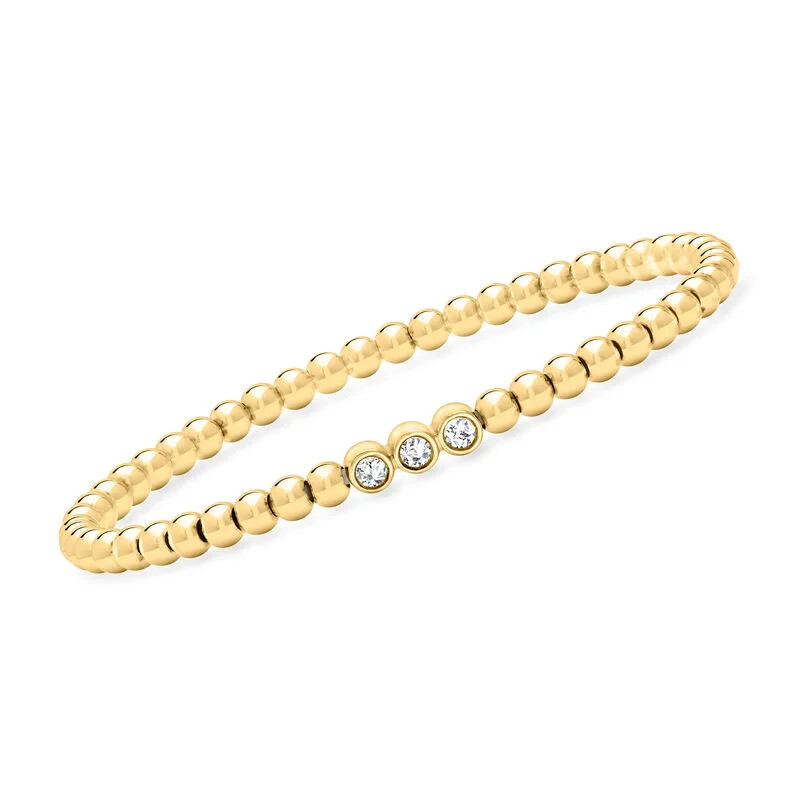 .25 ct. t.w. Lab-Grown Diamond and 4mm 18kt Gold Vermeil Bead Stretch Bracelet | Ross-Simons