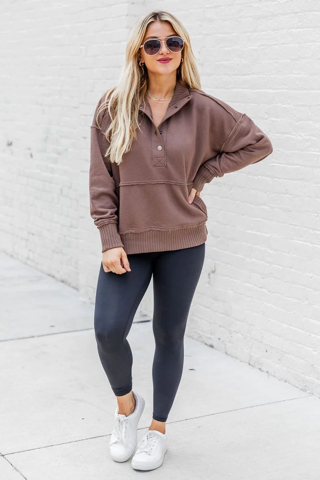 Just Go With It Brown Henley Pullover | Pink Lily