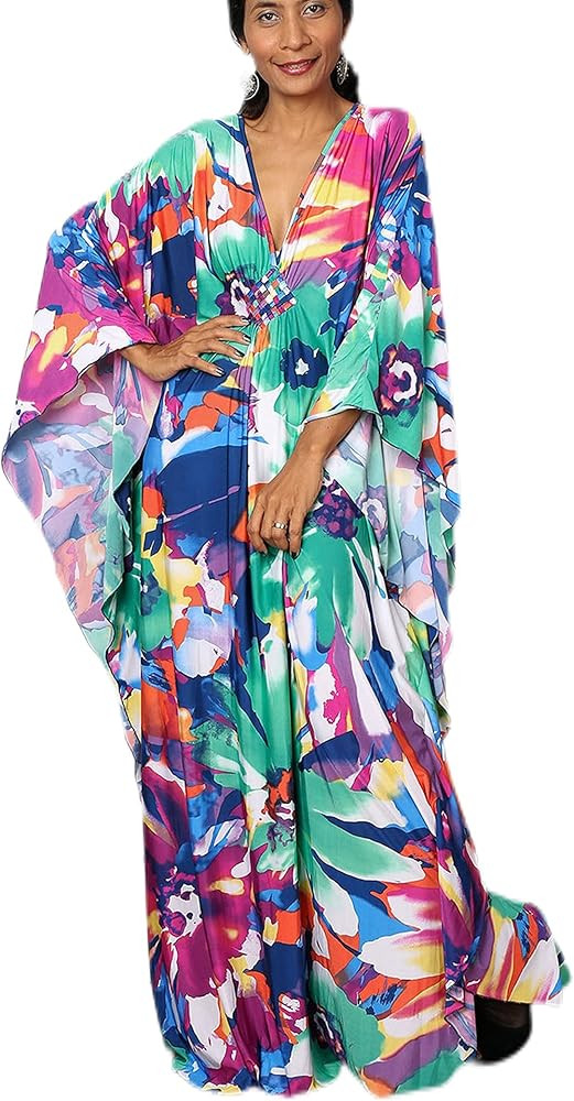 Women's Turkish Caftan Silk Wrinkle Ethnic Print Kaftans Floral Print Over Sized Caftans Lounge w... | Amazon (US)