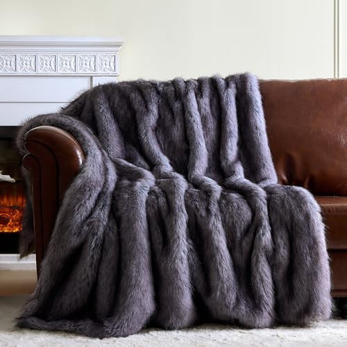 GEMBED Fluffy Faux Fur Throw Blanket – Super Soft Warm Thick Plush Blanket for Bed, Couch & Office, Cozy Fuzzy Throw with Flannel Backing,60"x80", Grey | Amazon (US)