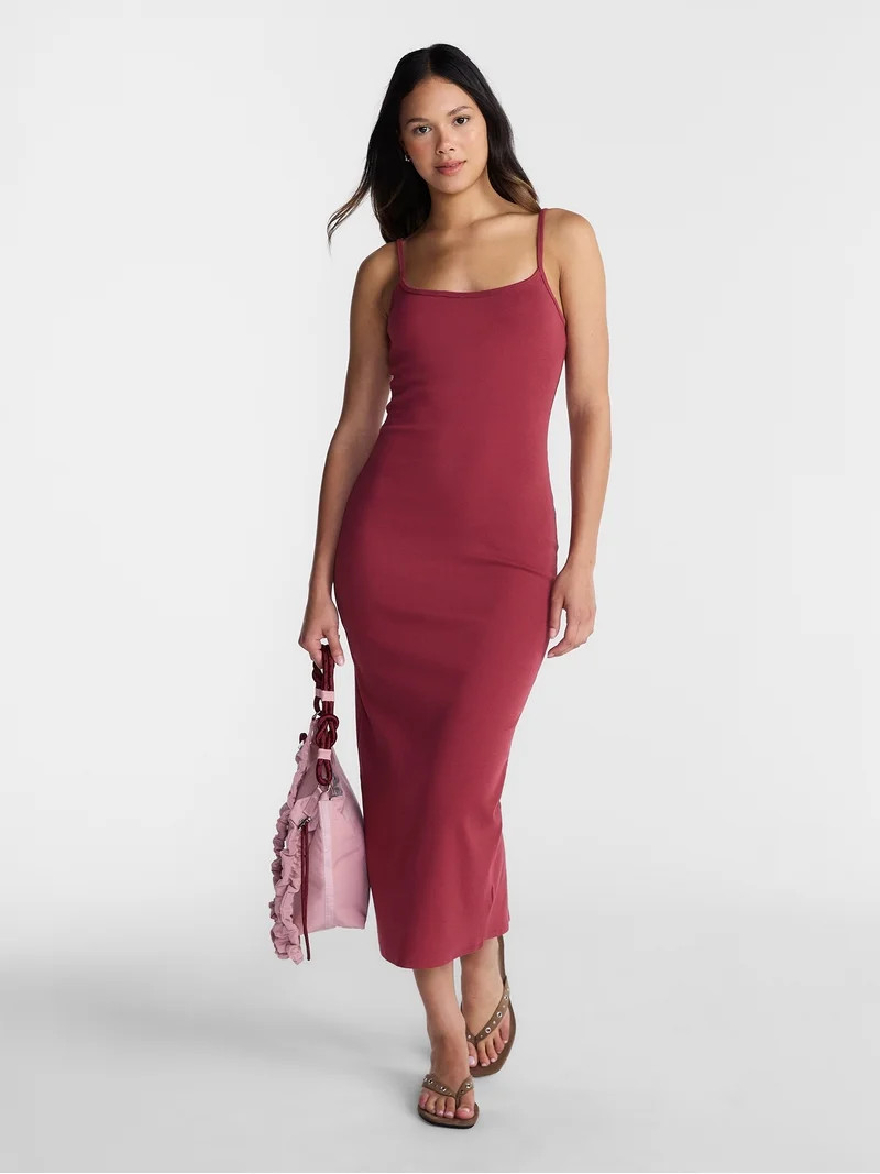 No Boundaries Ribbed Strappy Maxi Dress, Women's and Women's Plus XXS-4X | Walmart (US)