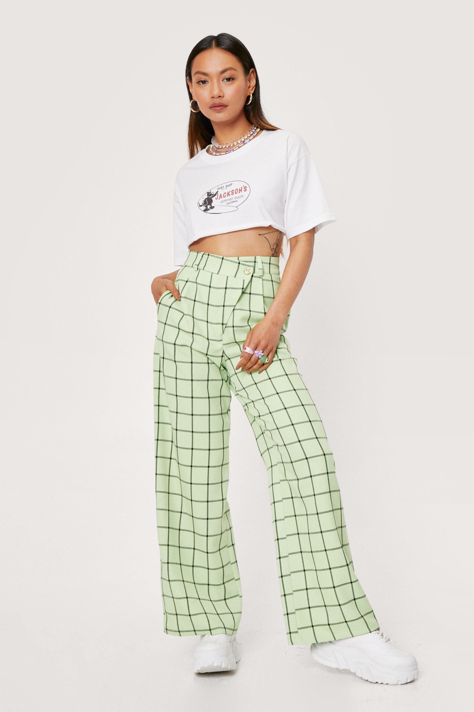 Petite Check Print Asymmetric Wide Leg Pants | Nasty Gal (US)