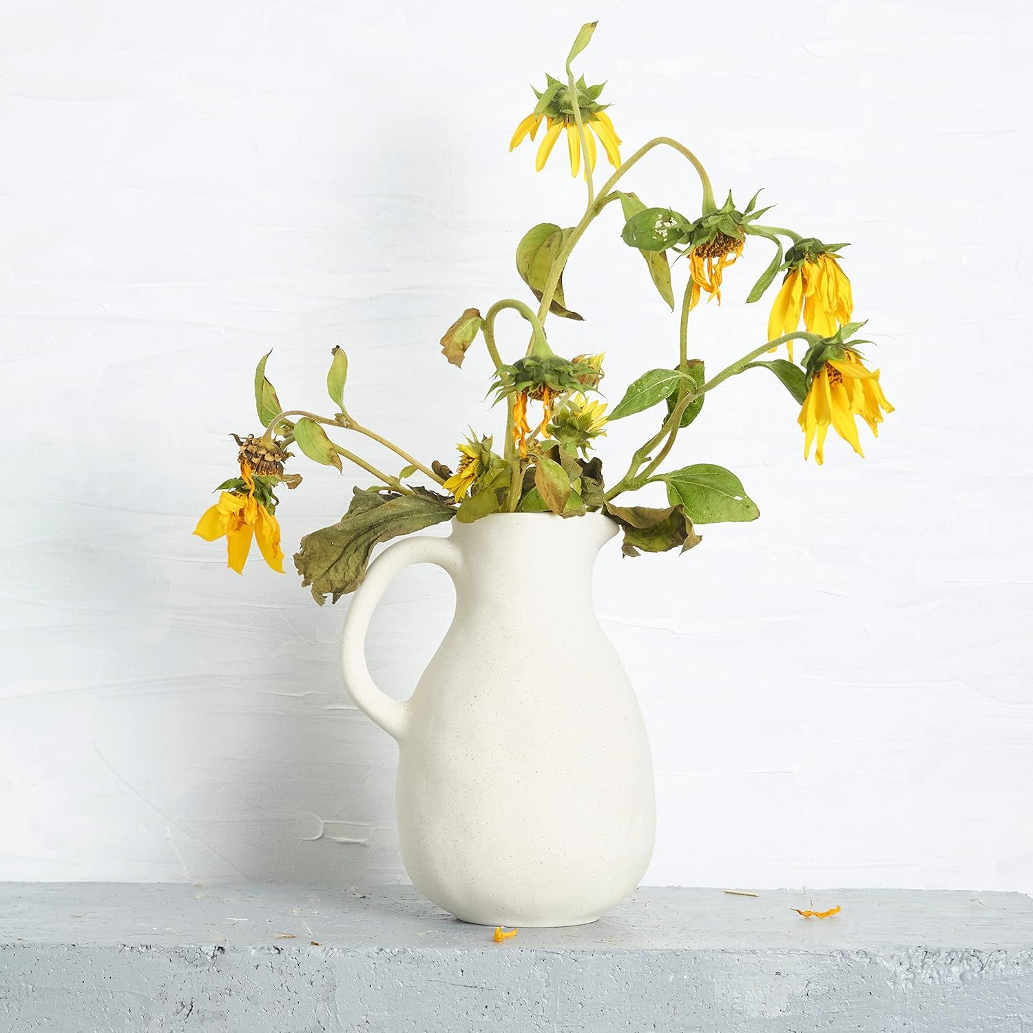 Neutral White Ceramic Vase for Wabi Sabi Home Décor, Medium Antique Stoneware Jug for Rustic Cen... | Amazon (US)