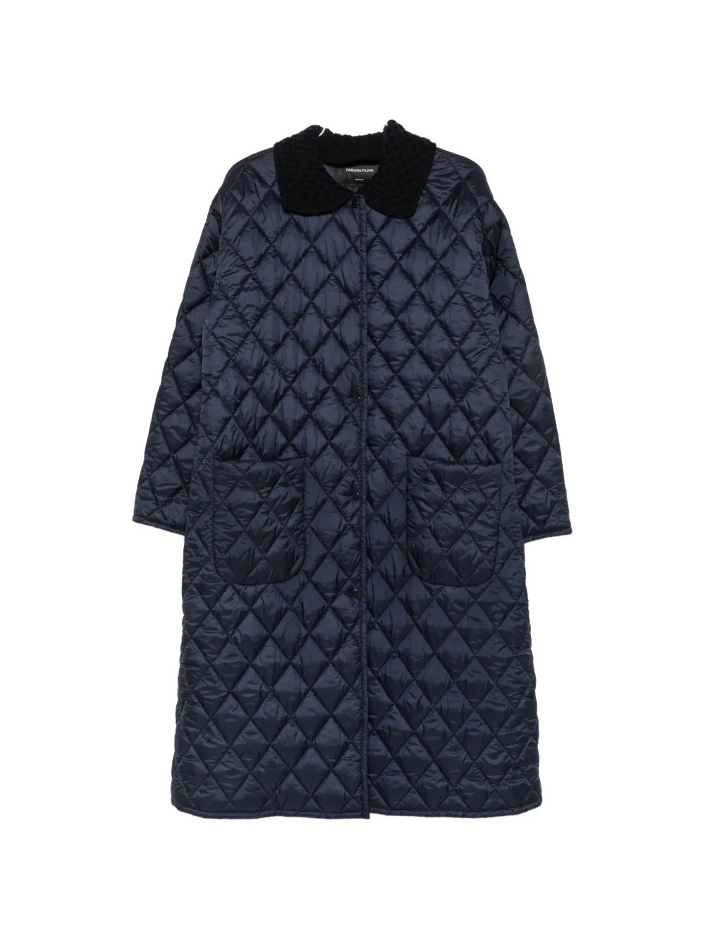 Fabiana Filippi Quilted Contrast-Collar Coat — Navy | Italist Inc.
