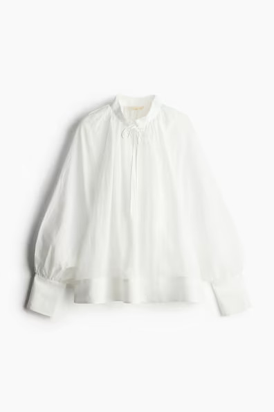 H & M - Balloon-sleeved blouse - White | H&M (UK, MY, IN, SG, PH, TW, HK)