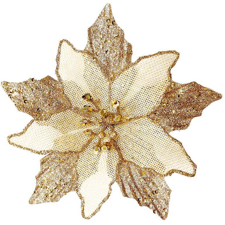 Burlap and Gold Glitter Poinsettia Leaves Clip-on Ornament, 6.3 in, by Holiday Time | Walmart (US)