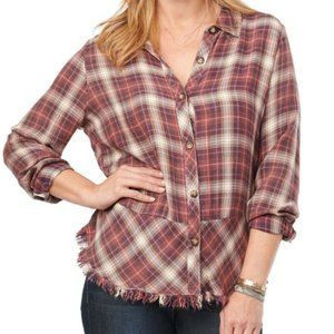Democracy Women's Plaid Peplum Button Up Top - L | Poshmark