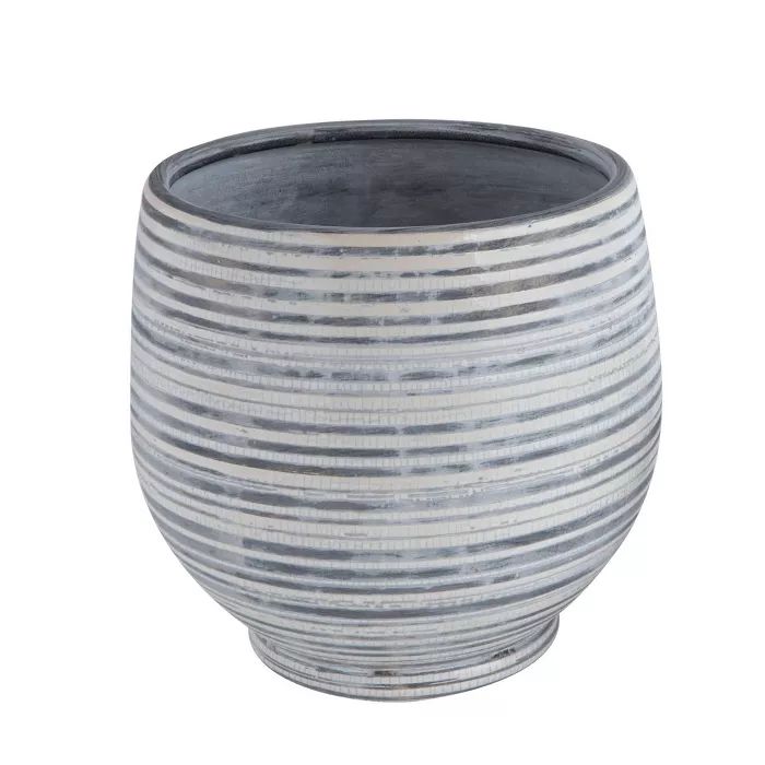 Stoneware Planter Grey & White Striped - 3R Studios | Target