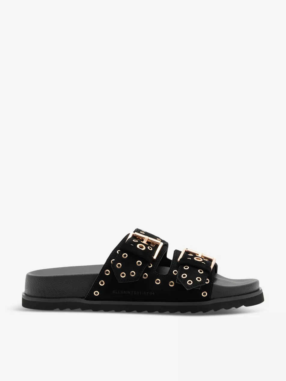 Khai eyelet-embellished flat suede sandals | Selfridges