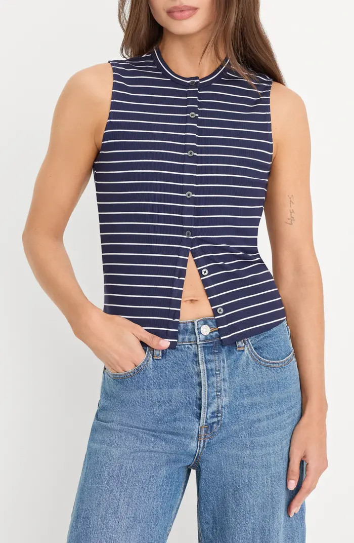 Good American The Rib Stripe Splay Sleeveless Top | Nordstrom | Nordstrom