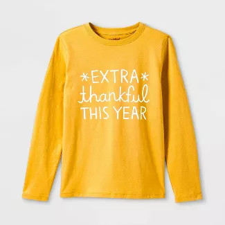 Boys' 'Extra Thankful This Year' Graphic Long Sleeve T-Shirt - Cat & Jack™ Mustard Yellow | Target