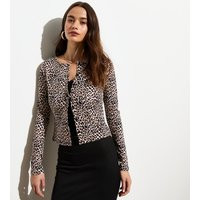 Women's Brown Leopard Print Ribbed Cardigan New Look | New Look (UK)