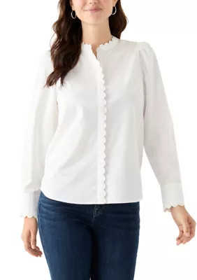 Crown & Ivy Women's Long Puff Sleeve Button Down Top, White, Small | Belk