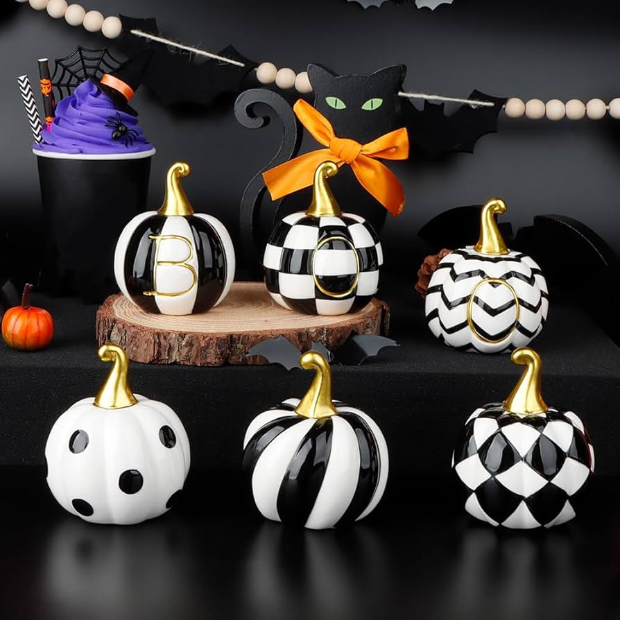 6 PCS Ceramic Pumpkins for Halloween Decor, Black and White Boo Pumpkins for Table, Tiered Tray, ... | Amazon (US)