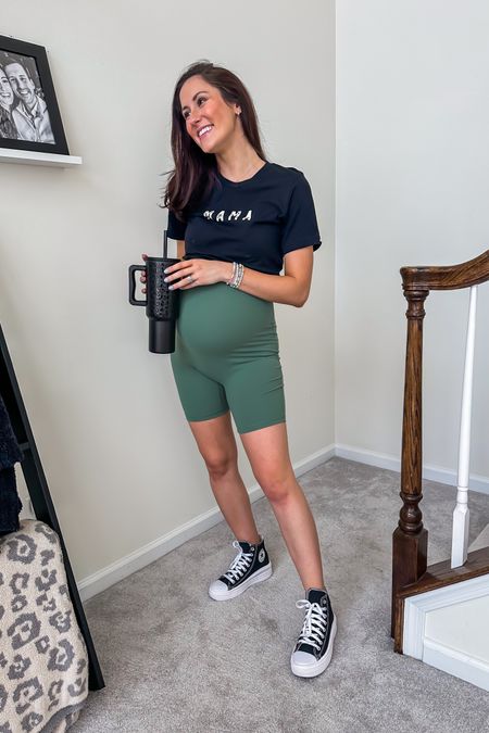 Bump friendly maternity romper // mama graphic tee // black converse // simple modern 40 oz trek tumbler cup // pregnancy outfit // comfy maternity outfit idea // amazon fashion find // target fashion // mom style 

#LTKunder50 #LTKtravel #LTKbump