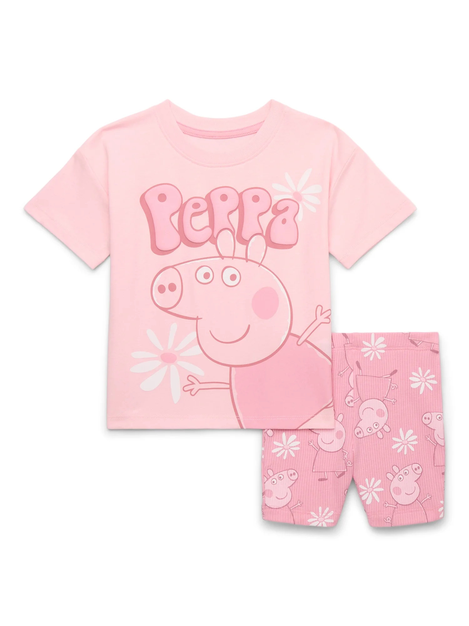 Peppa Pig Toddler Girls Graphic Tee and Bike Shorts Set, 2-Piece, Sizes 12M-5T | Walmart (US)