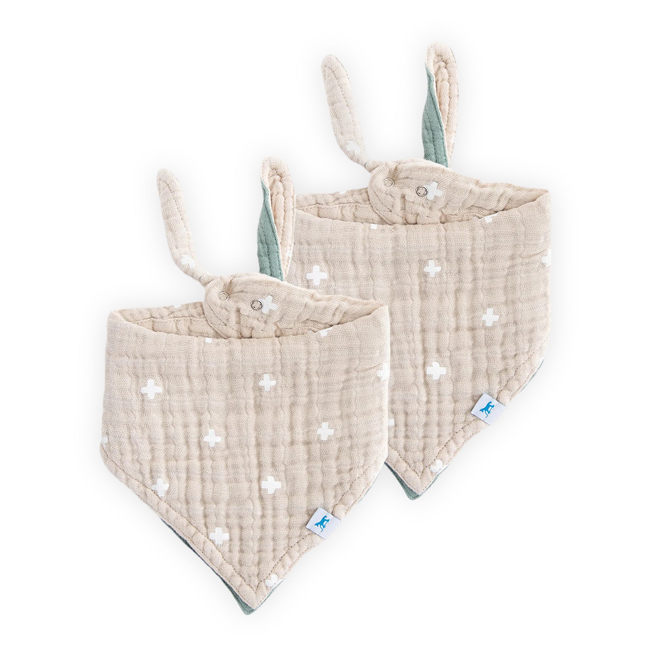 Cotton Muslin Reversible Bandana Bib 2 Pack - Taupe Cross | Little Unicorn