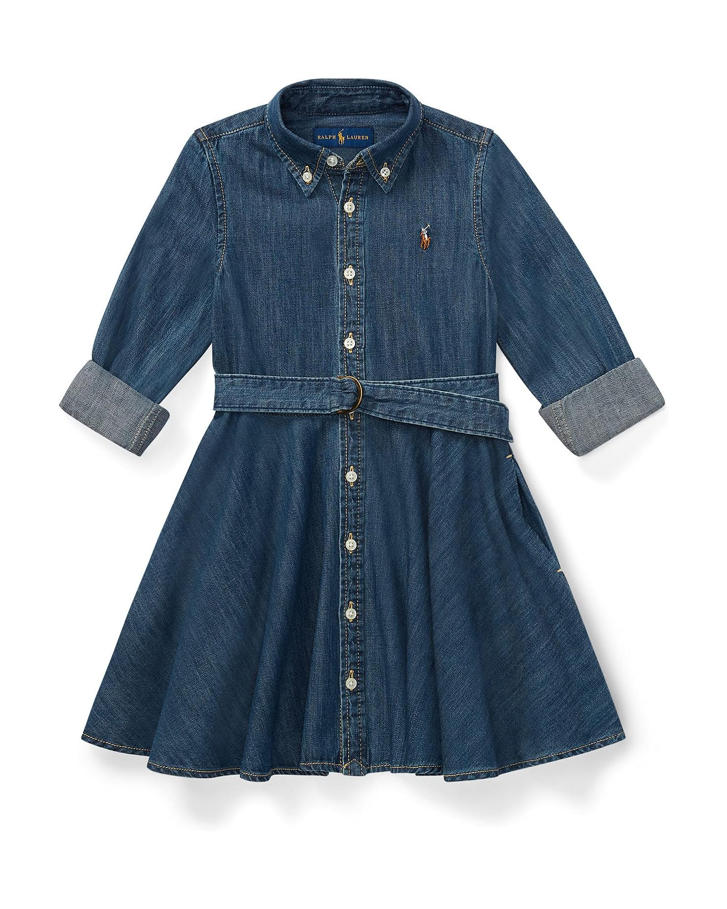 Belted Cotton Denim Shirtdress (Little Kids) | Zappos