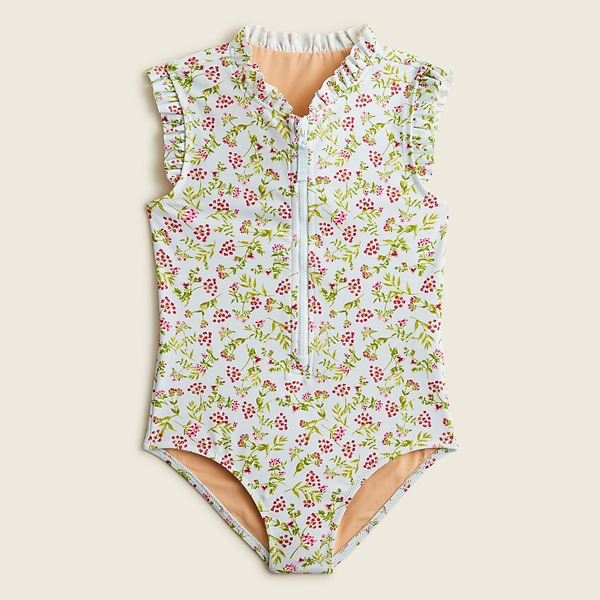 Girls' ruffle zip-neck one-piece with UPF 50+ | J. Crew US