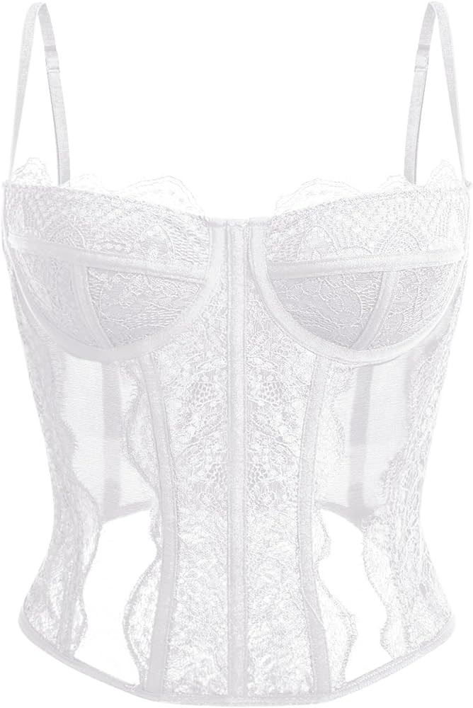 Dealmore Corset Tops For Women Going Out Lace Mesh Date Night Top Spaghetti Strap Party Club Top | Amazon (US)